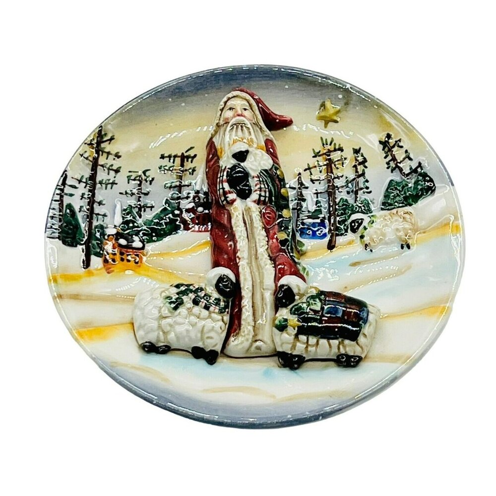 Ganz‎ Christmas Santa Shepherd Sheep Plate 3D 5 inch Vintage
